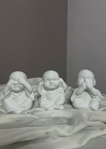 Beyaz Üçlü Buddha Figür Seti