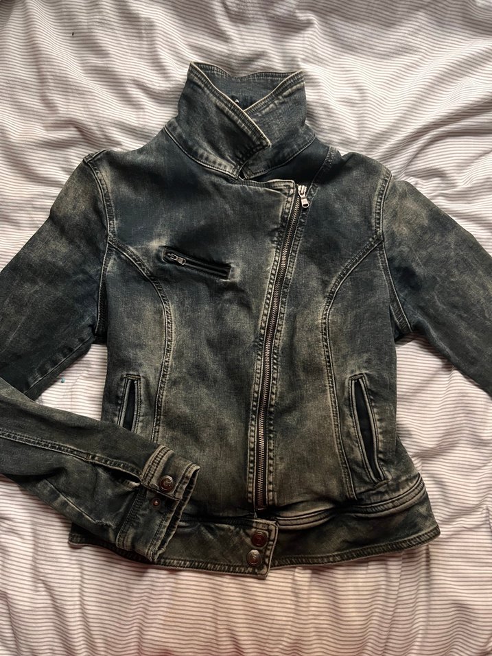 LTB VINTAGE Taşlama efektli Kot Biker Ceket — görsel 2/7