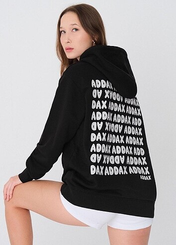 ADDAX Logo Baskılı Siyah Sweatshirt