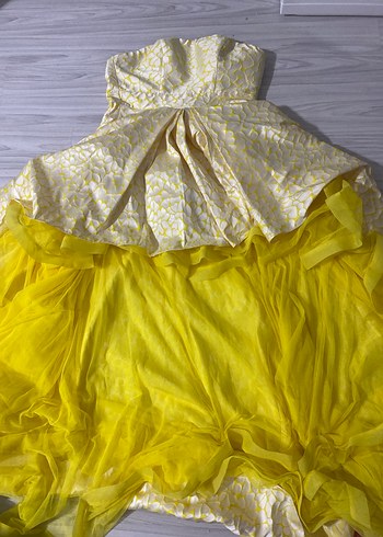 Sarı Straplez Uzun Abiye Elbise - Görsel 2