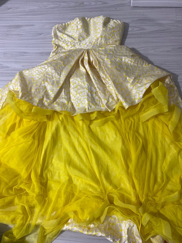 Sarı Straplez Uzun Abiye Elbise - Görsel 2