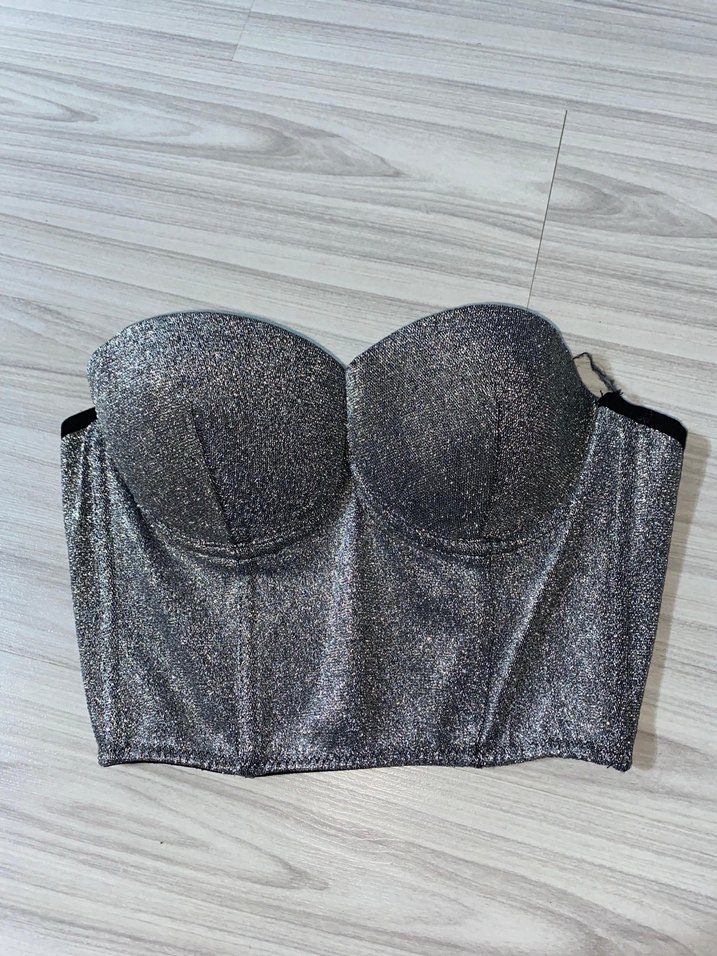 Payetli Straplez Gri Midi Büstiyer - Görsel 2