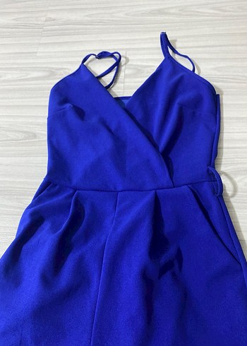 Mavi İnce Askılı V Yakalı Kadın Tulum - Görsel 2