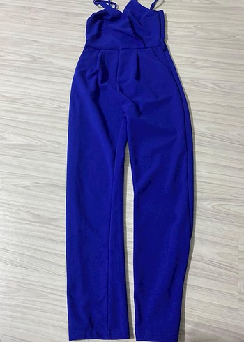 Mavi İnce Askılı V Yakalı Kadın Tulum - Görsel 4