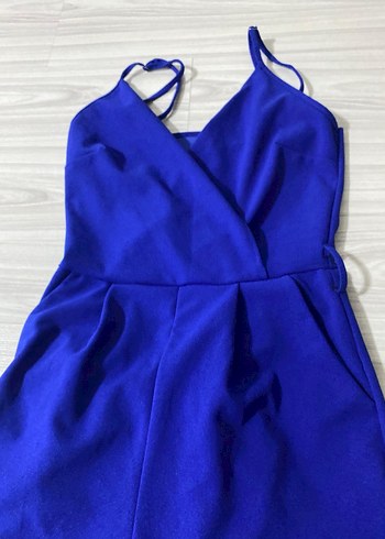 Mavi İnce Askılı V Yakalı Kadın Tulum - Görsel 3