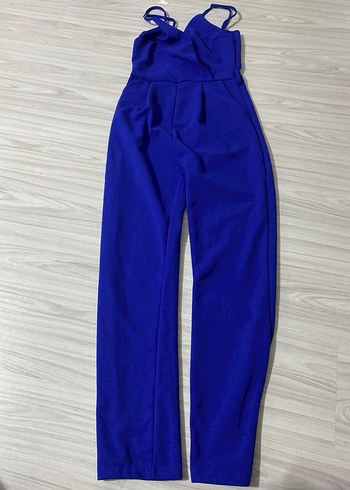 Mavi İnce Askılı V Yakalı Kadın Tulum - Görsel 5