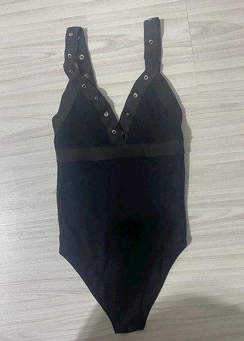 Düğmeli Siyah Strappy Mayo - Görsel 2