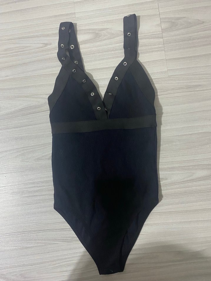 Düğmeli Siyah Strappy Mayo - Görsel 2