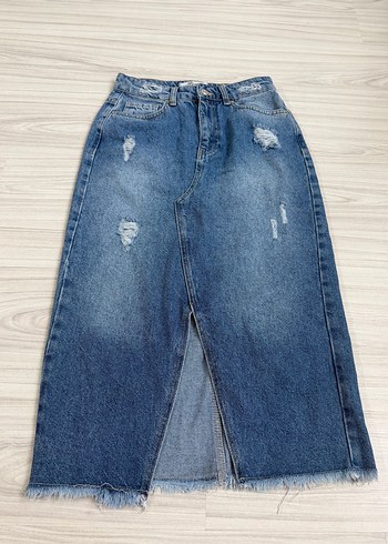 Diğer Mavi Yikamali Yuksek Bel Denim Etek