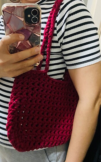 Penye ipten file kol çantası - Görsel 4