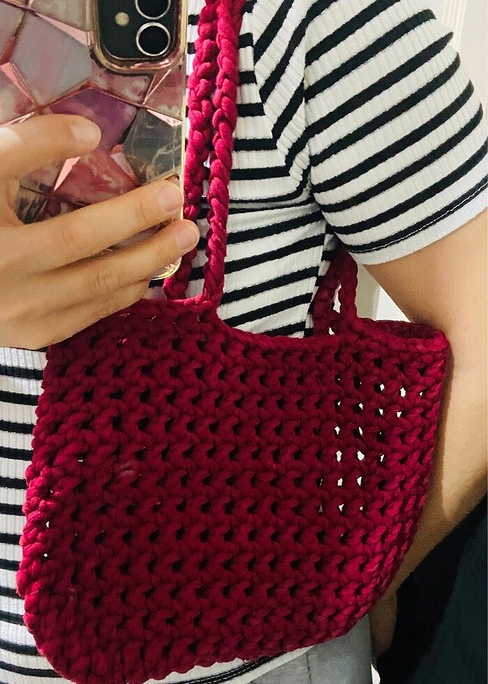 Penye ipten file kol çantası - Görsel 5