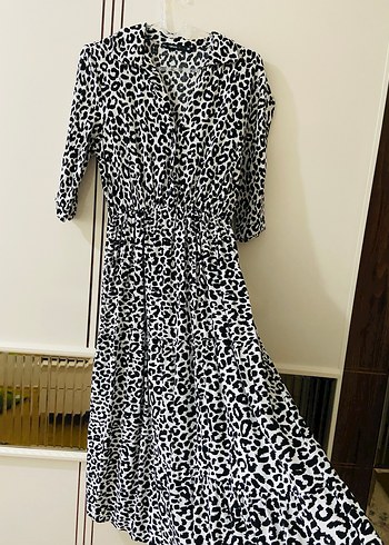 Gri Zebra Desenli Uzun Salaş Elbise - Görsel 2