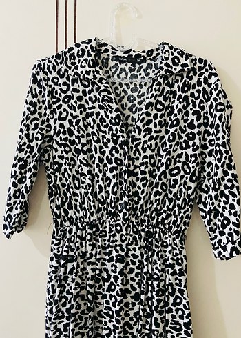 Gri Zebra Desenli Uzun Salaş Elbise - Görsel 3