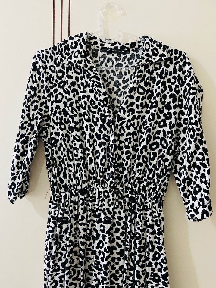 Gri Zebra Desenli Uzun Salaş Elbise - Görsel 3