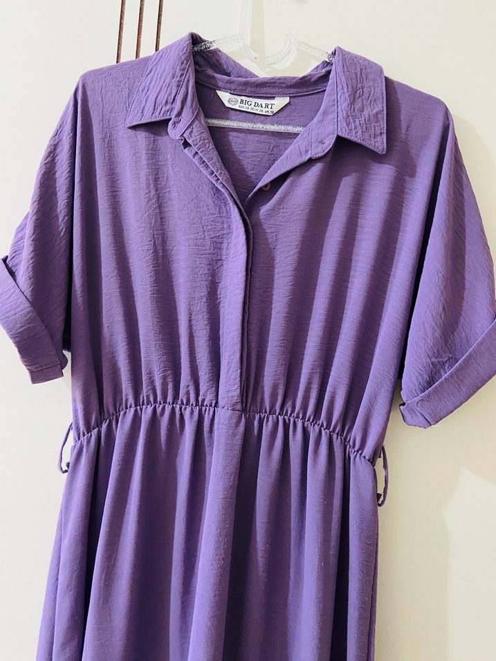 Mor Uzun Elbise Fırfırlı - Görsel 2