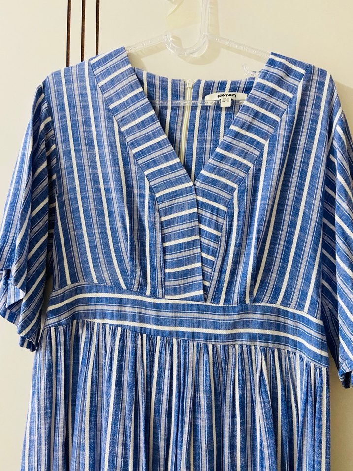 Çizgili V Yaka Elbise - Görsel 4