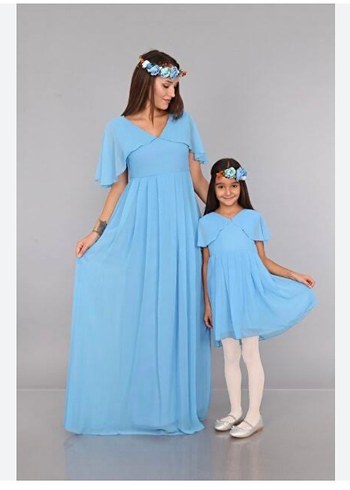 Mavi Uzun Hamile Elbisesi - Görsel 4