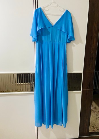 Mavi Uzun Hamile Elbisesi - Görsel 5