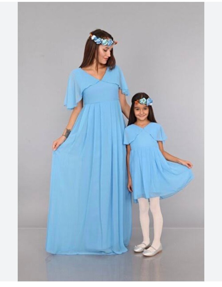 Mavi Uzun Hamile Elbisesi - Görsel 4