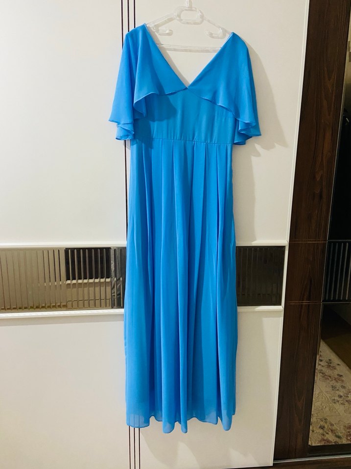 Mavi Uzun Hamile Elbisesi - Görsel 5