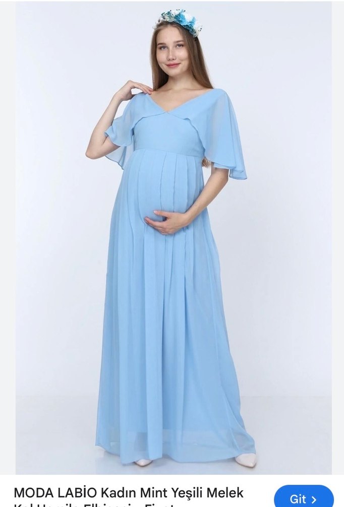 Mavi Uzun Hamile Elbisesi - Görsel 3