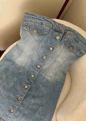 34 Beden mavi Renk Dilvin mavi Straplez Denim Elbise