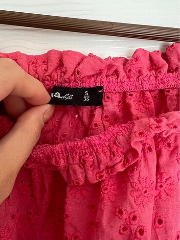s Beden pembe Renk Pembe Lastikli Bluz