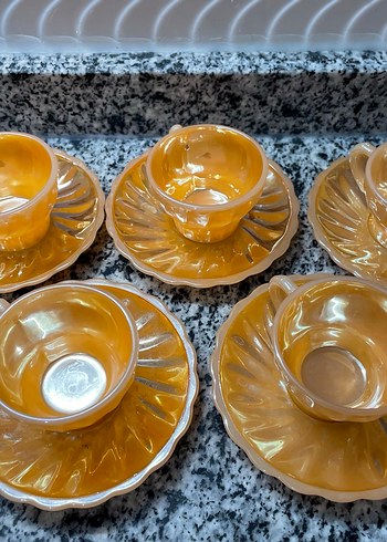 Koyu Bej Vintage Cam Fincan Seti - Görsel 2