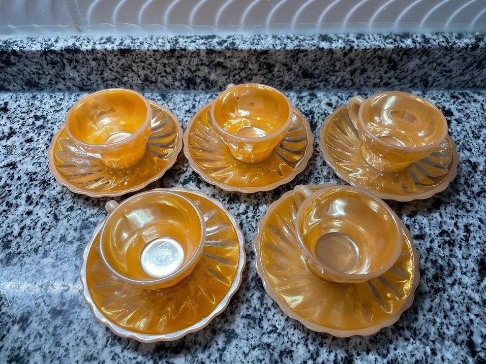 Koyu Bej Vintage Cam Fincan Seti - Görsel 2