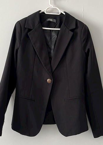Siyah Kadın Düğmeli Midi Blazer
