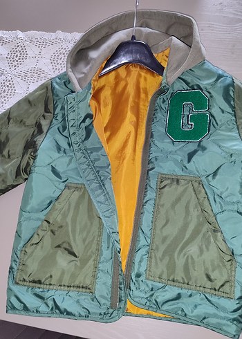 Kapşonlu Yeşil Erkek Çocuk Fermuarlı Mont - Görsel 3