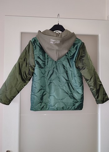 Kapşonlu Yeşil Erkek Çocuk Fermuarlı Mont - Görsel 2