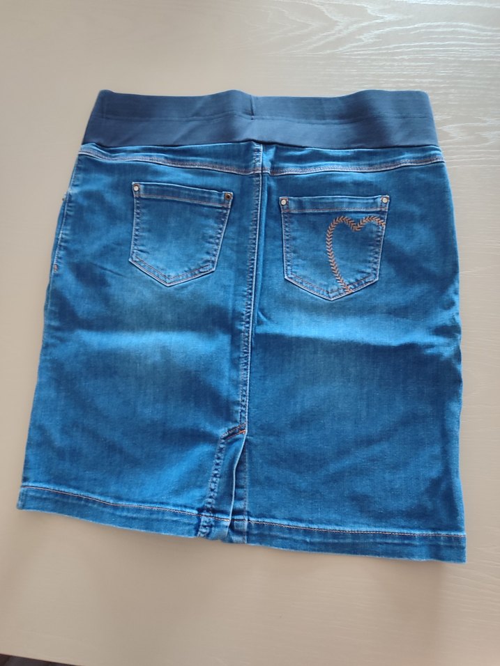 Koyu Mavi Midi Hamile Kot Etek - Görsel 2