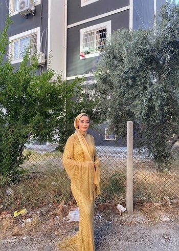 Sarı Bohem Uzun Drapeli Elbise