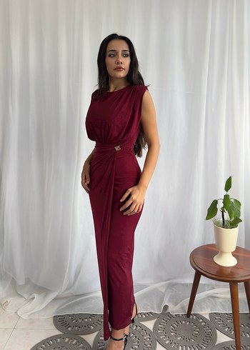 Bordo Drapeli Uzun Kadın Elbise Bedenleri vardır sorunuz - Görsel 2