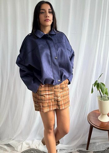 Kadın Lacivert Mini Denim Bomber Ceket - Görsel 3