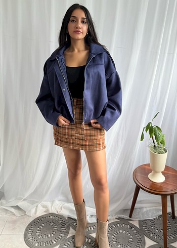 Kadın Lacivert Mini Denim Bomber Ceket - Görsel 4