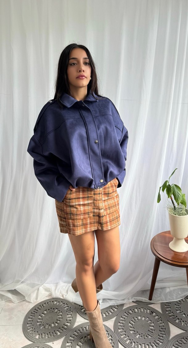 Kadın Lacivert Mini Denim Bomber Ceket - Görsel 3