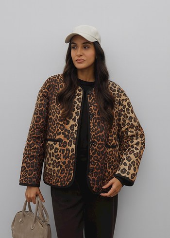 Kahverengi Leopar Desenli Kadın Midi Ceket - Görsel 2