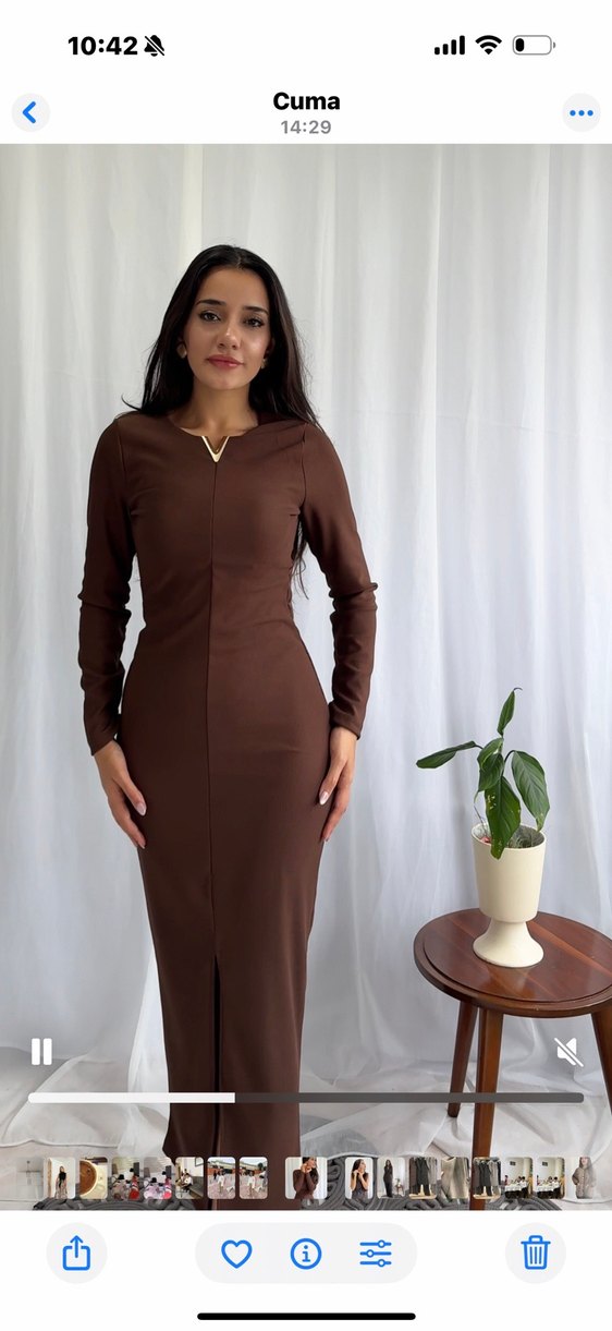 Kahverengi Uzun Elbise - Görsel 2