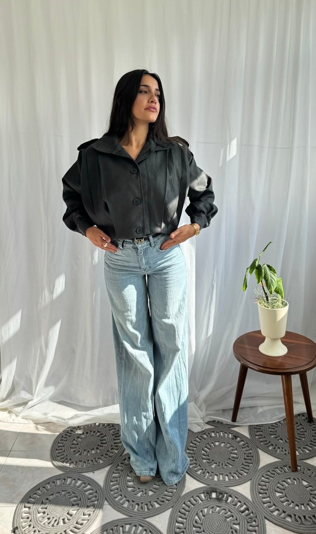 Düğmeli Siyah Denim Kadın Bomber Ceket - Görsel 2