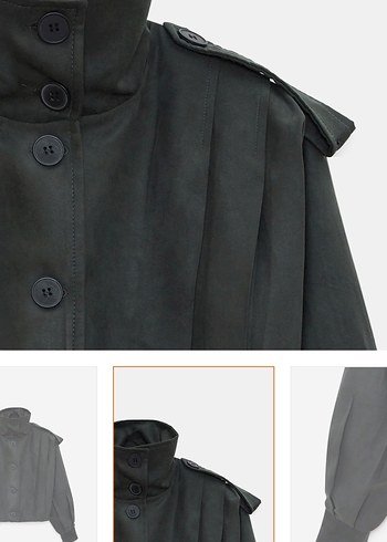 Düğmeli Siyah Süet Mini Ceket - Görsel 2