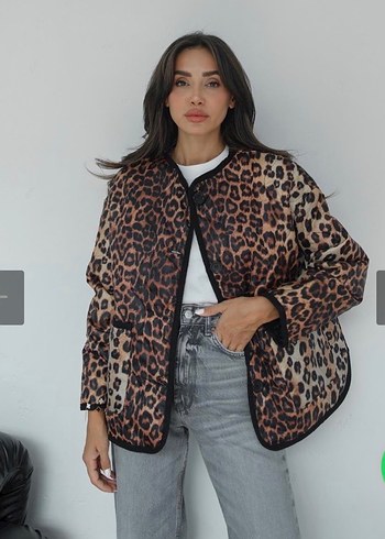 Leopar Desenli Kahverengi Kadın Ceket - Görsel 3