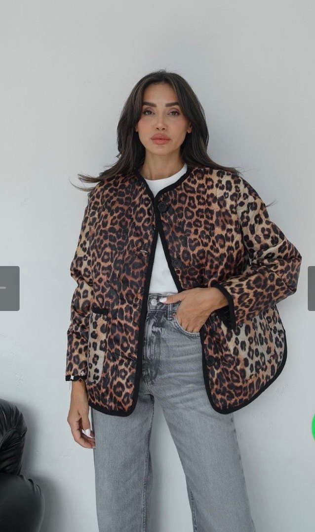 Leopar Desenli Kahverengi Kadın Ceket - Görsel 3