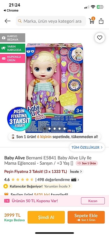 Diğer Baby alive orjinal bebek