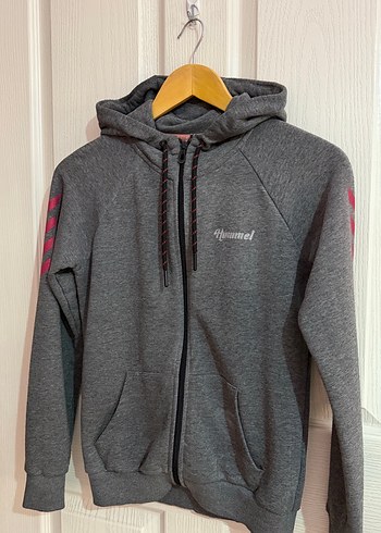 xs Beden Hummel Gri Kapüşonlu Fermuarlı Kadın Sweatshirt