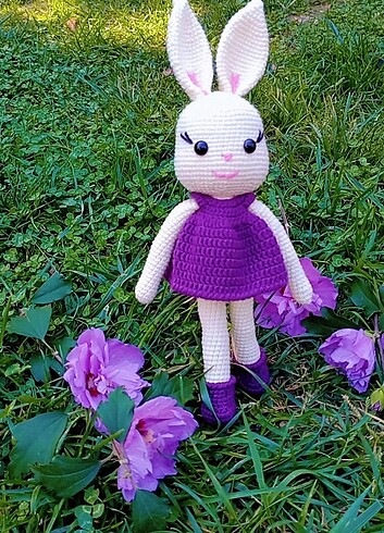 Diğer Amigurumi mor elbiseli tavsan