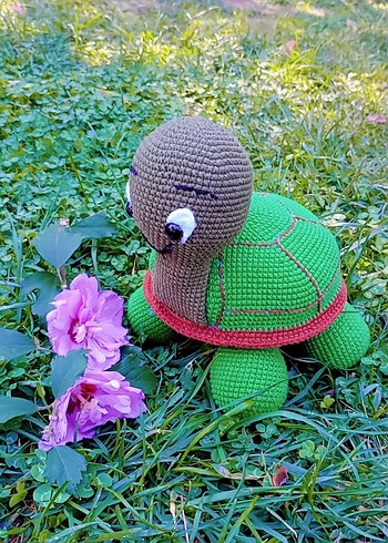 Renkli Yeşil Örgü Kaplumbağa Peluş Oyuncak - Görsel 2
