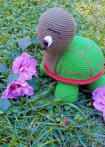 Renkli Yeşil Örgü Kaplumbağa Peluş Oyuncak - Görsel 3