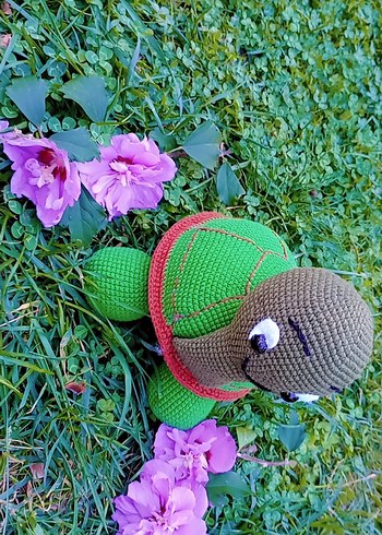 Renkli Yeşil Örgü Kaplumbağa Peluş Oyuncak - Görsel 4